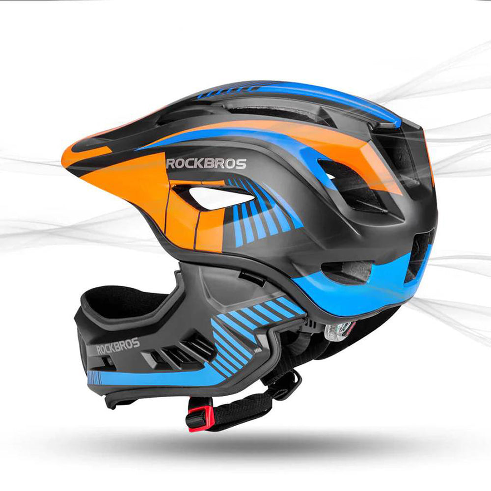 Rockbros TT-32SOBL-M vaikiškasis dviračio šalmas su nuimama bradelio apsauga, dydis M - juoda ir oranžinė -- Bicycle Helmets