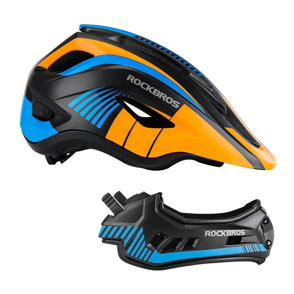 Rockbros TT-32SOBL-M vaikiškasis dviračio šalmas su nuimama bradelio apsauga, dydis M - juoda ir oranžinė -- Bicycle Helmets
