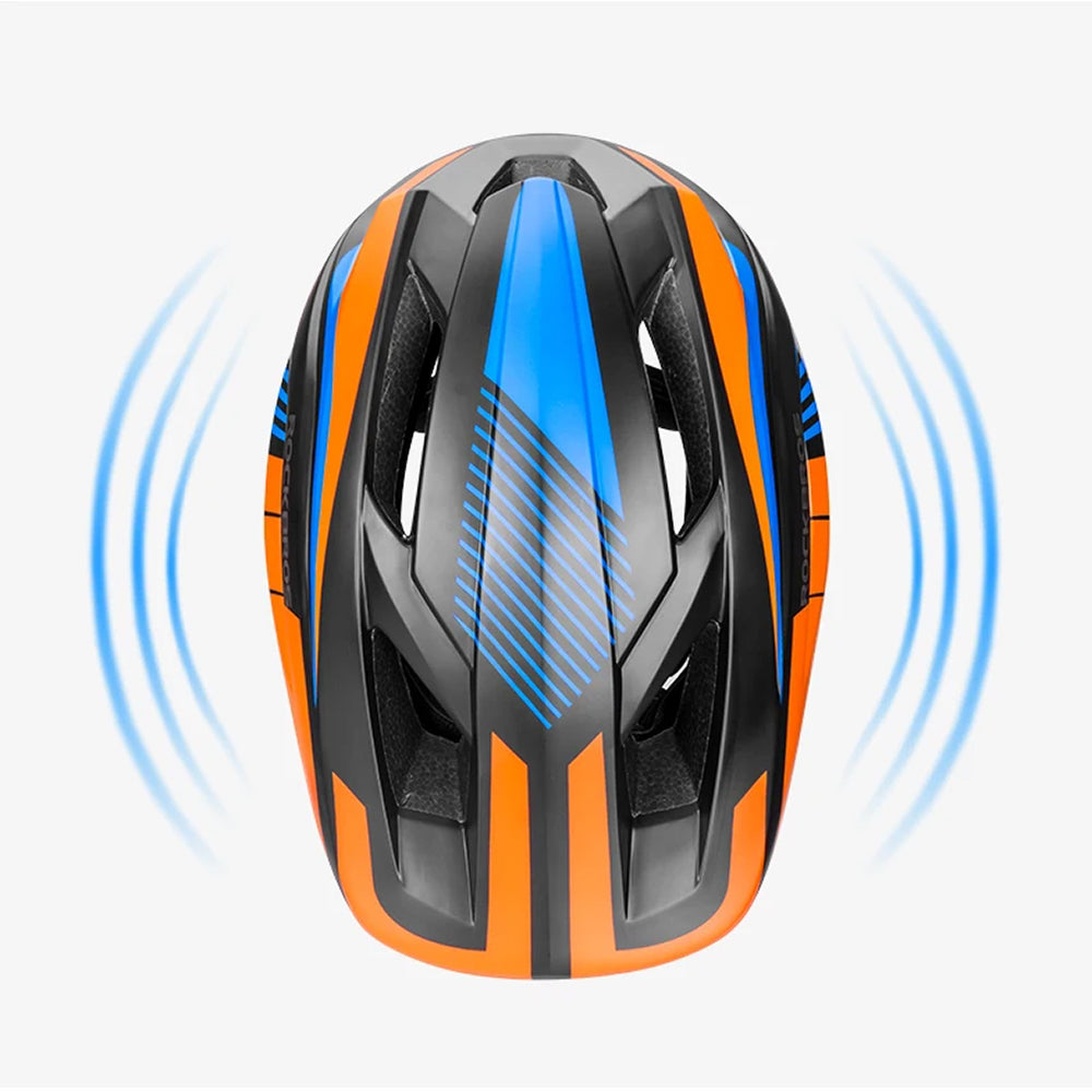 Rockbros TT-32SOBL-S vaikiškasis dviračio šalmas su nuimama bradelio apsauga, dydis S - juoda ir oranžinė -- Bicycle Helmets