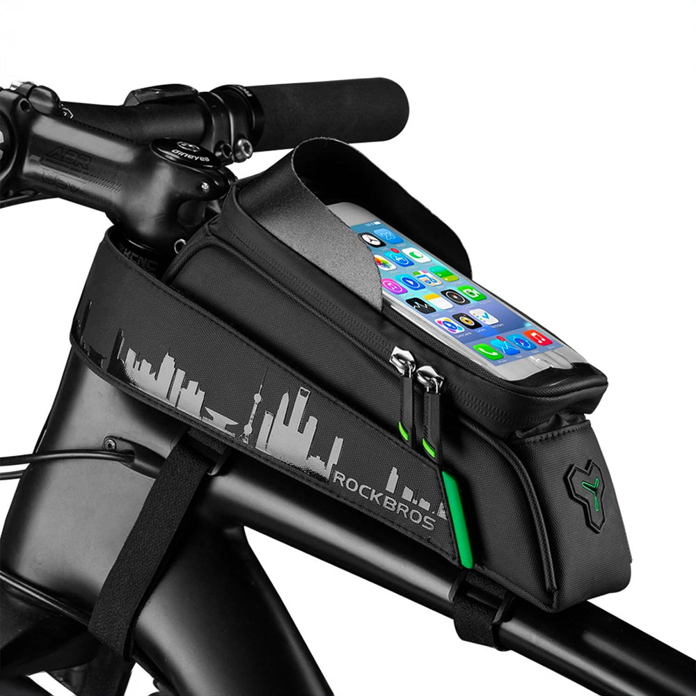 Rockbros 029-1BK dviračio krepšys rėmui su telefono apsauga - juodas -- Bicycle Bags