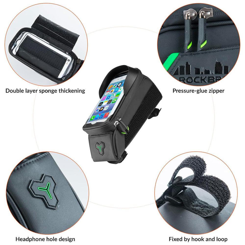 Rockbros 029-1BK dviračio krepšys rėmui su telefono apsauga - juodas -- Bicycle Bags