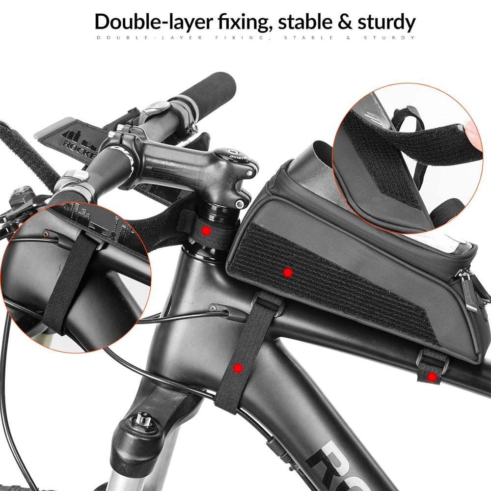 Rockbros 029-1BK dviračio krepšys rėmui su telefono apsauga - juodas -- Bicycle Bags