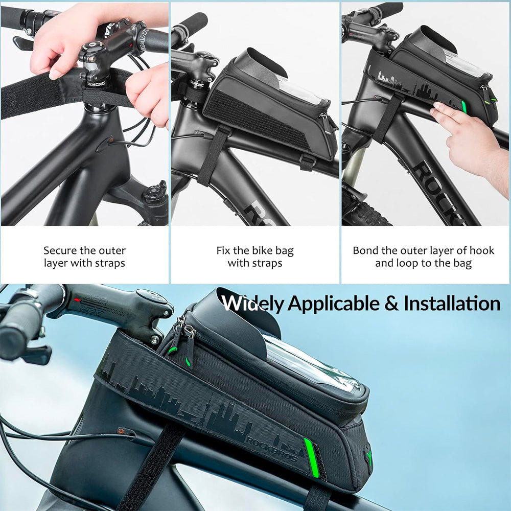 Rockbros 029-1BK dviračio krepšys rėmui su telefono apsauga - juodas -- Bicycle Bags