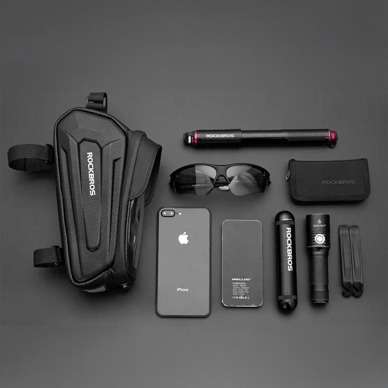 Rockbros B68-1 dviračio krepšys su telefono kišene, 1,7l, juodas -- Bicycle Bags