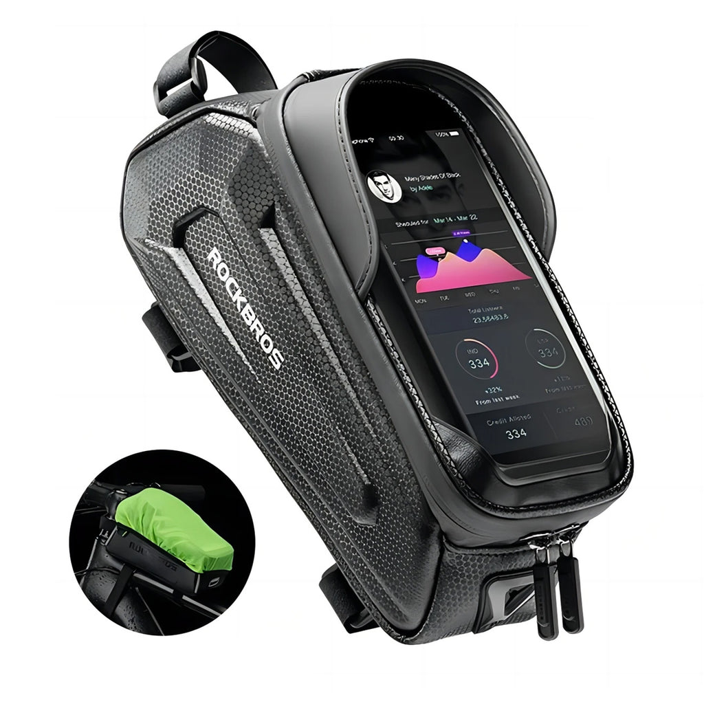 Rockbros B68 dviračio krepšys su telefono kišene ir viršeliu, 1,7l - Juodas -- Bicycle Bags