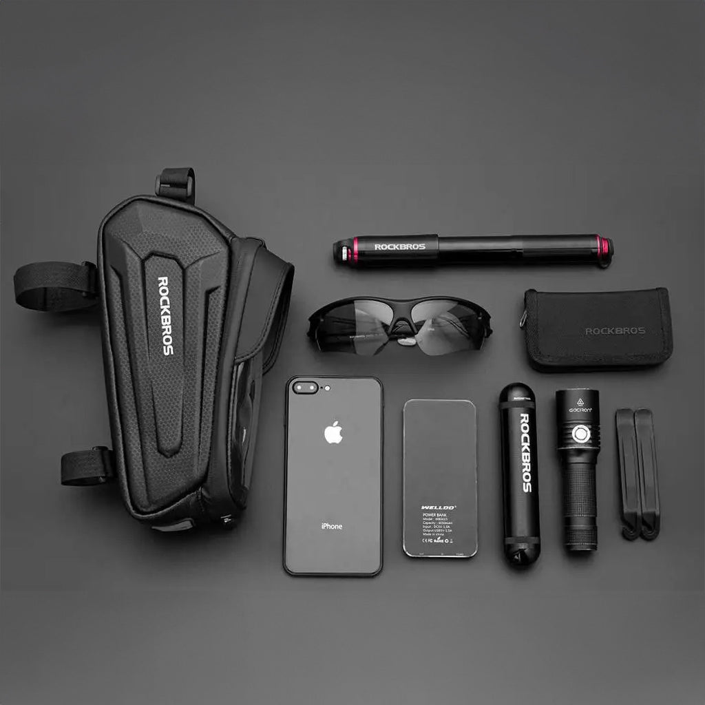 Rockbros B68 dviračio krepšys su telefono kišene ir viršeliu, 1,7l - Juodas -- Bicycle Bags