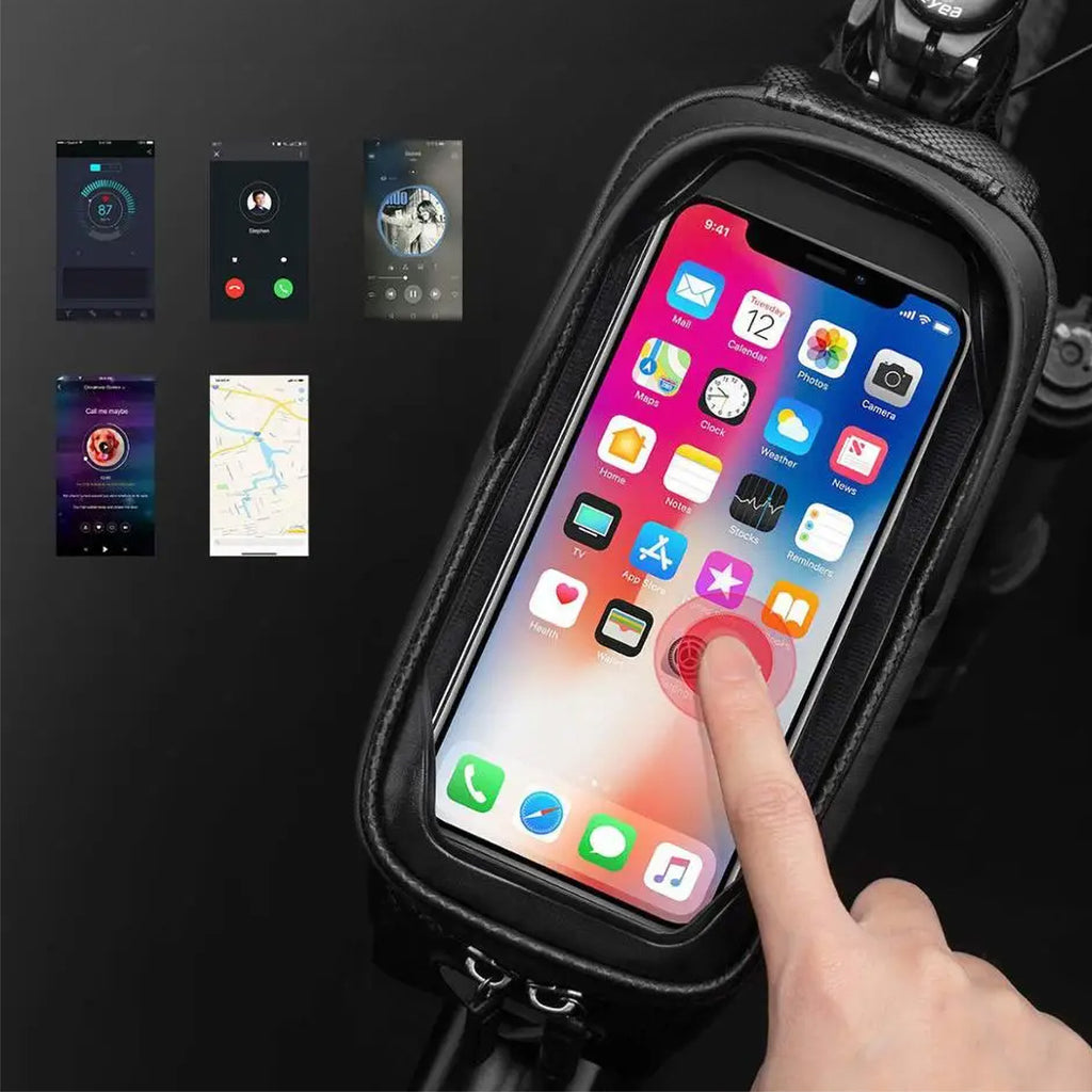 Rockbros B68 dviračio krepšys su telefono kišene ir viršeliu, 1,7l - Juodas -- Bicycle Bags