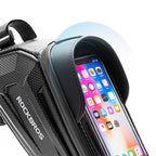 Rockbros B68 dviračio krepšys su telefono kišene ir viršeliu, 1,7l - Juodas -- Bicycle Bags