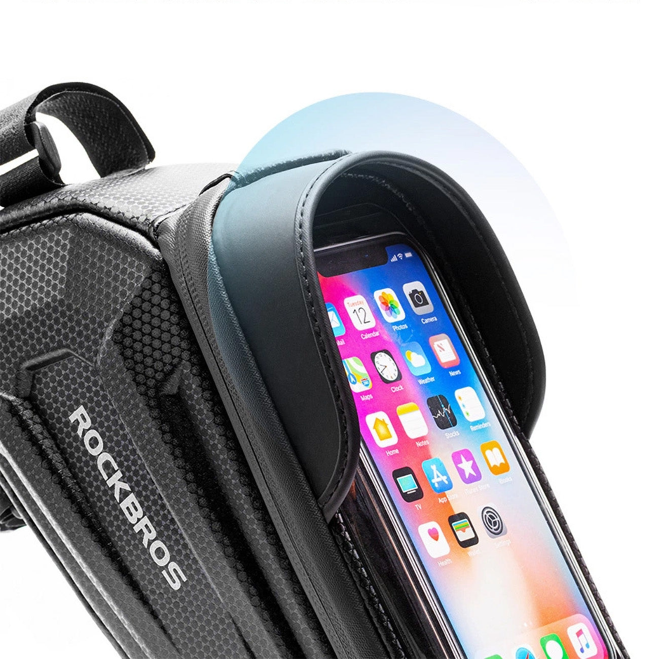 Rockbros B68 dviračio krepšys su telefono kišene ir viršeliu, 1,7l - Juodas -- Bicycle Bags