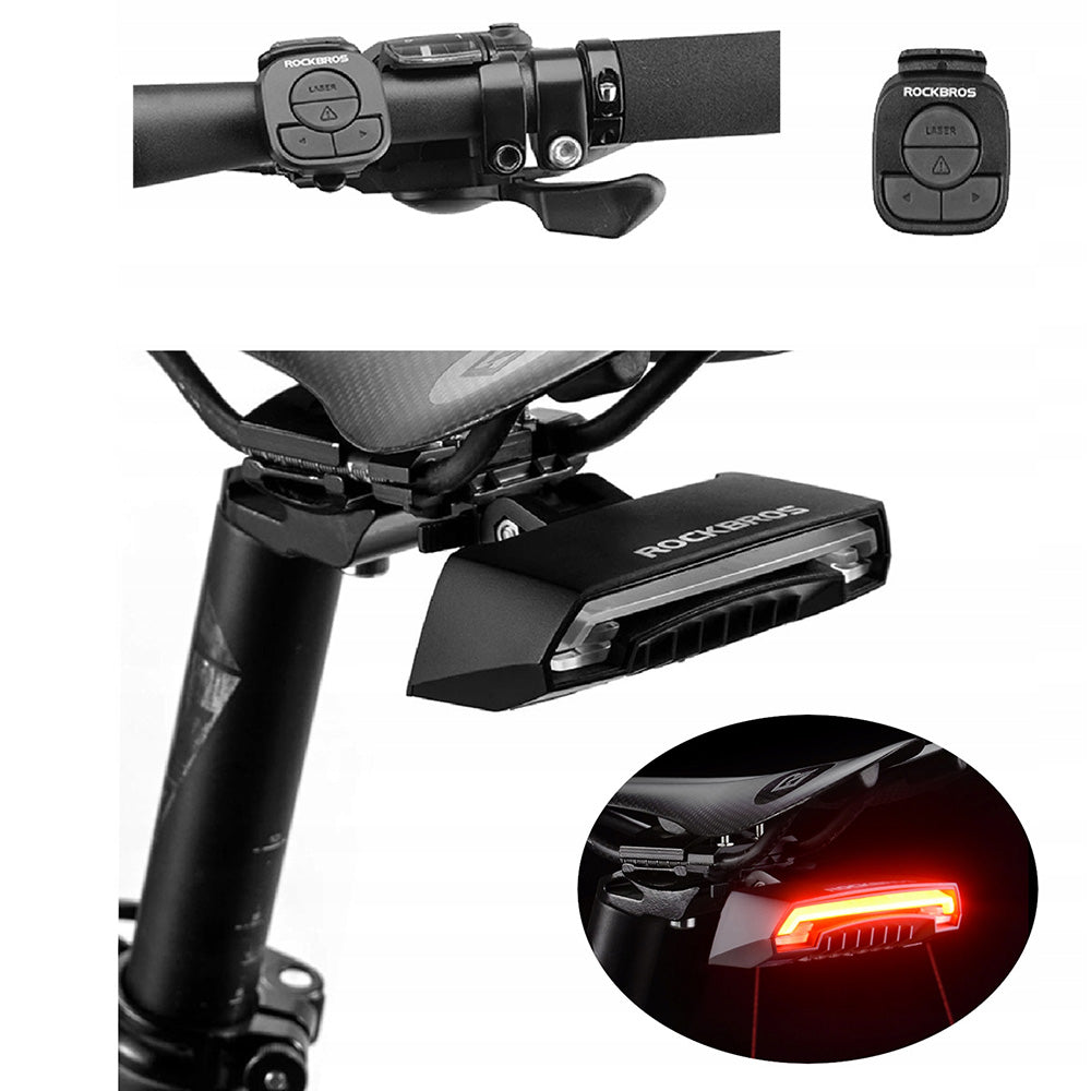 Rockbros LKWD-R1 galinė dviračio lempa su lazeriu ir nuotoliniu valdymu + Micro USB - USB-A kabelis - juoda -- Bicycle Lights