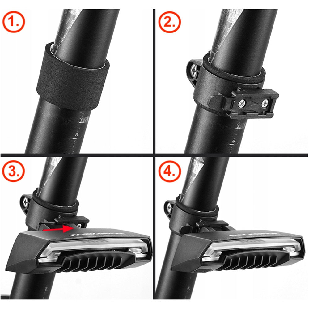 Rockbros LKWD-R1 galinė dviračio lempa su lazeriu ir nuotoliniu valdymu + Micro USB - USB-A kabelis - juoda -- Bicycle Lights