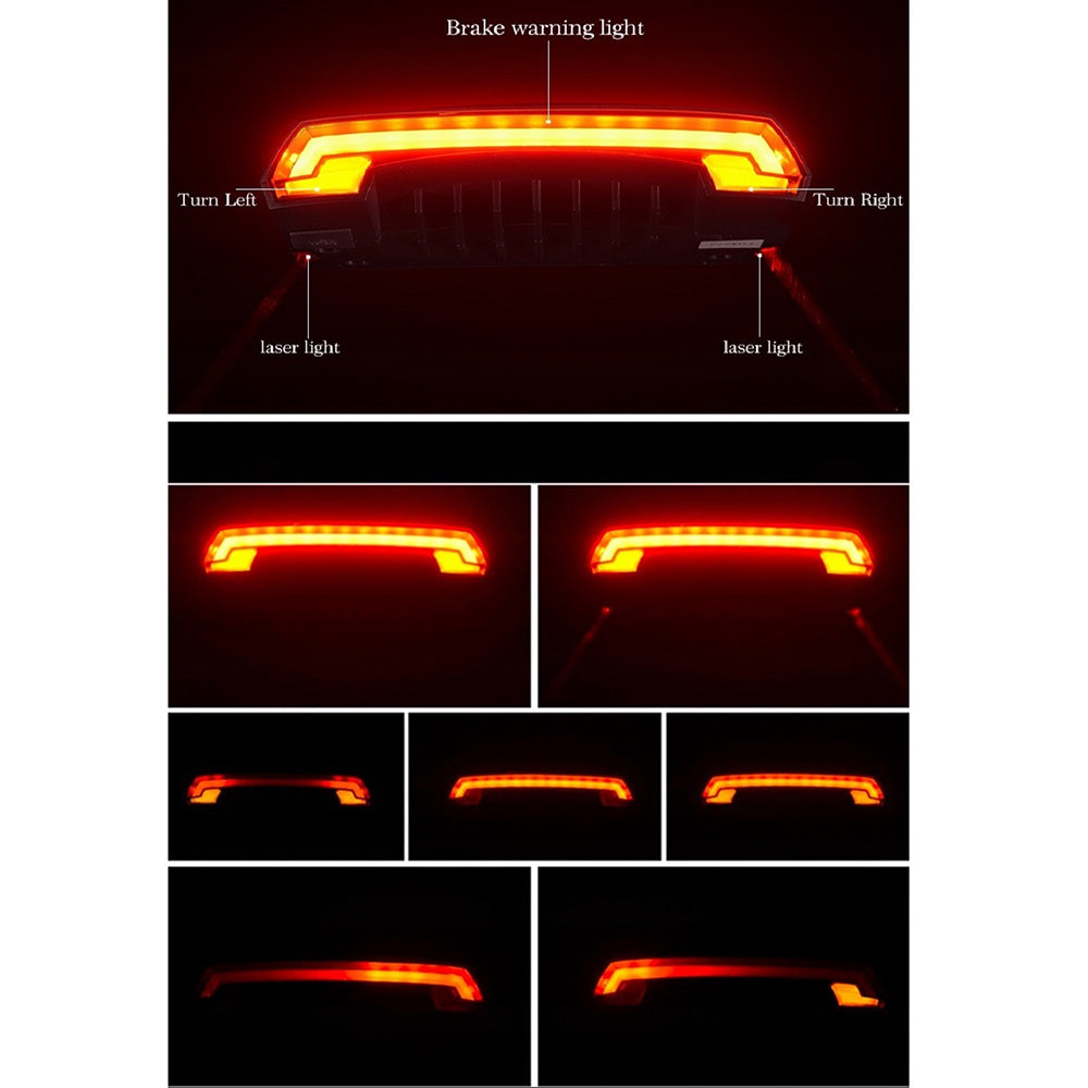 Rockbros LKWD-R1 galinė dviračio lempa su lazeriu ir nuotoliniu valdymu + Micro USB - USB-A kabelis - juoda -- Bicycle Lights