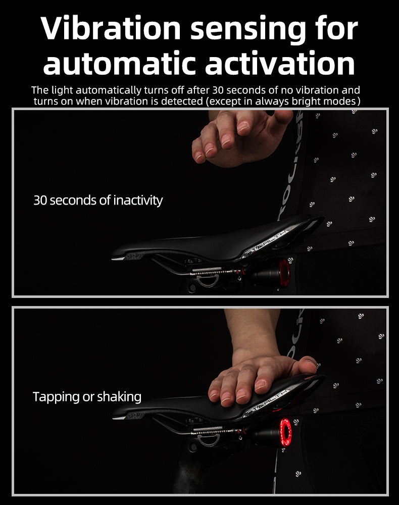 Rockbros Q5 galinė dviračio lempa su intelektualiu stabdymo sistema - juoda -- Bicycle Lights