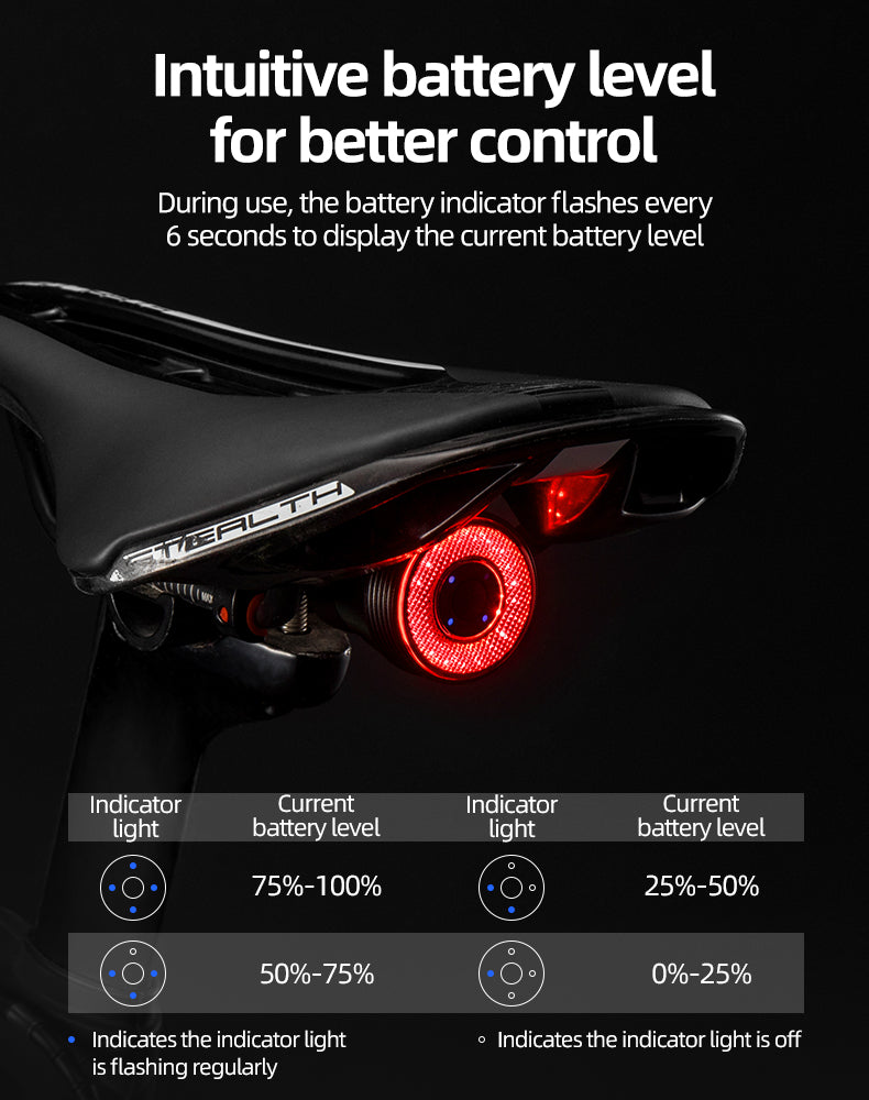 Rockbros Q5 galinė dviračio lempa su intelektualiu stabdymo sistema - juoda -- Bicycle Lights
