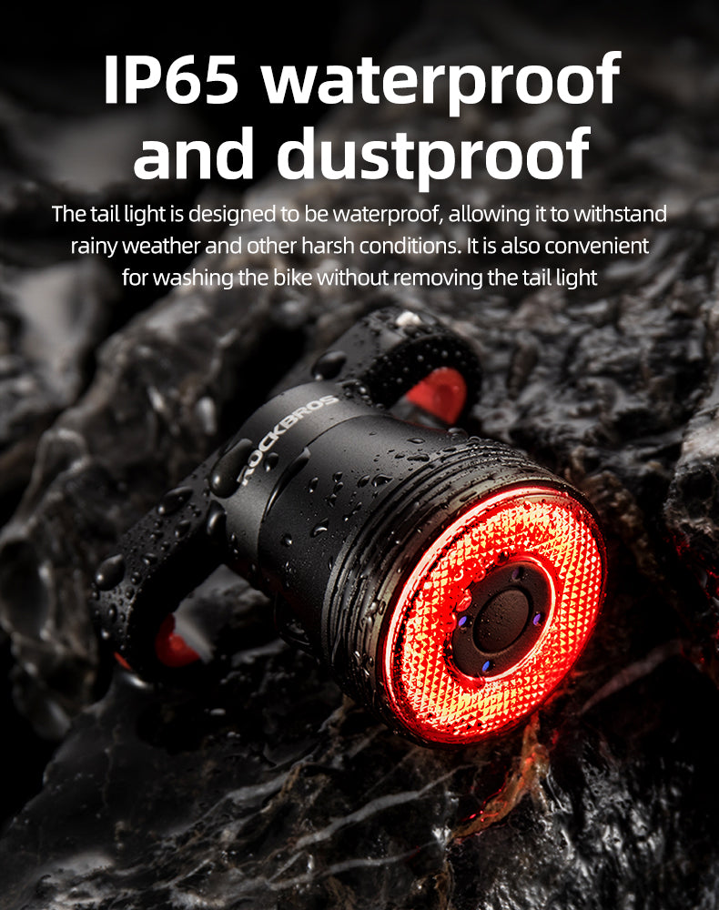 Rockbros Q5 galinė dviračio lempa su intelektualiu stabdymo sistema - juoda -- Bicycle Lights
