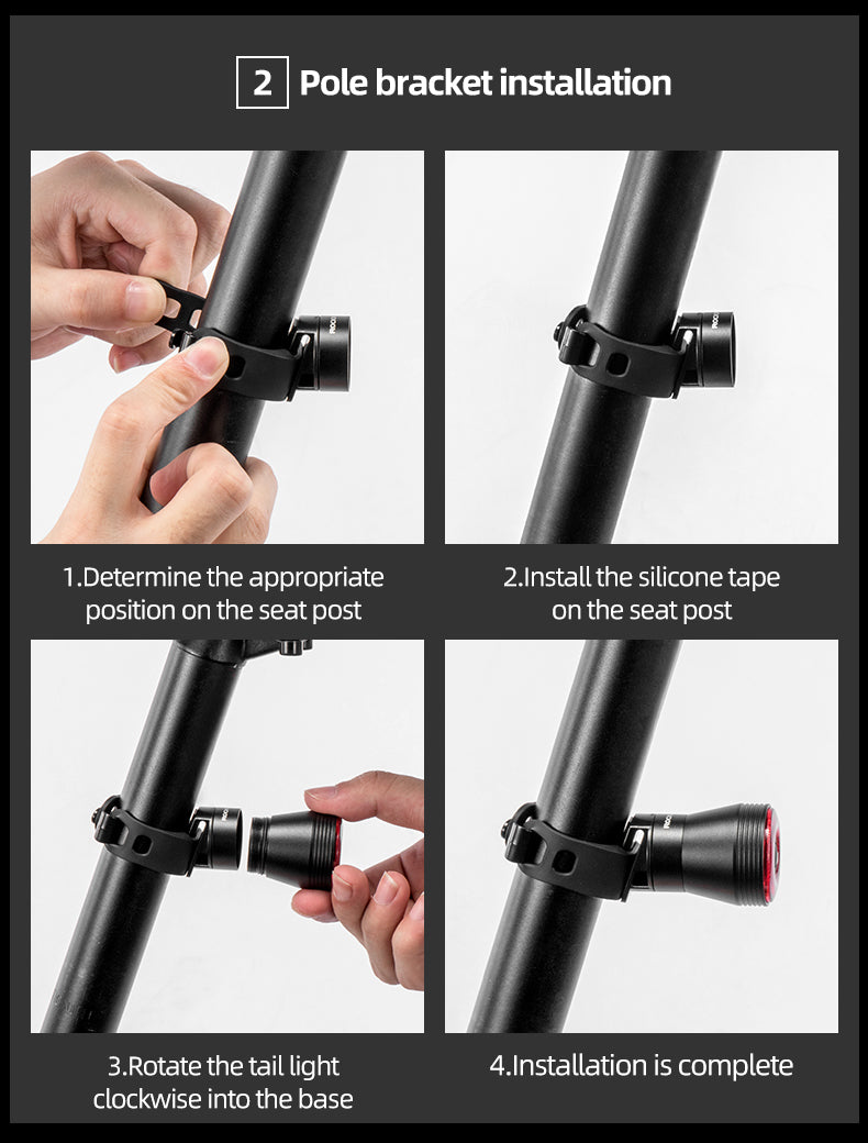 Rockbros Q5 galinė dviračio lempa su intelektualiu stabdymo sistema - juoda -- Bicycle Lights