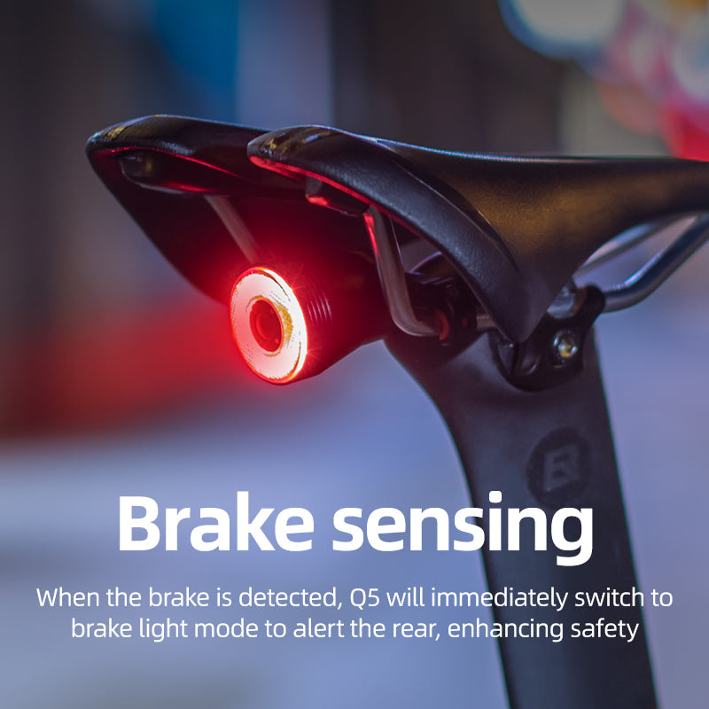 Rockbros Q5 galinė dviračio lempa su intelektualiu stabdymo sistema - juoda -- Bicycle Lights