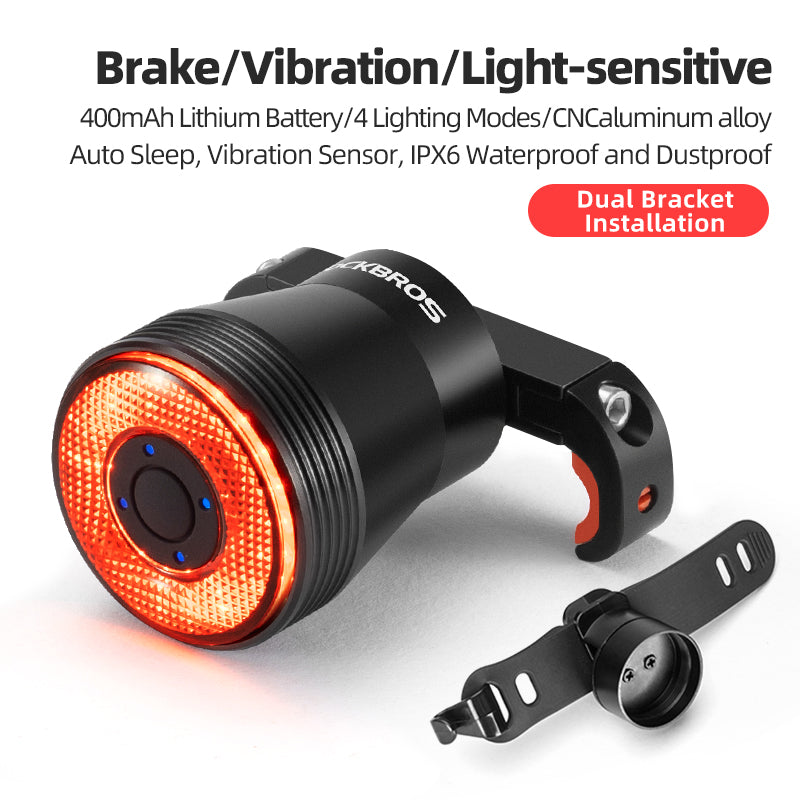 Rockbros Q5 galinė dviračio lempa su intelektualiu stabdymo sistema - juoda -- Bicycle Lights