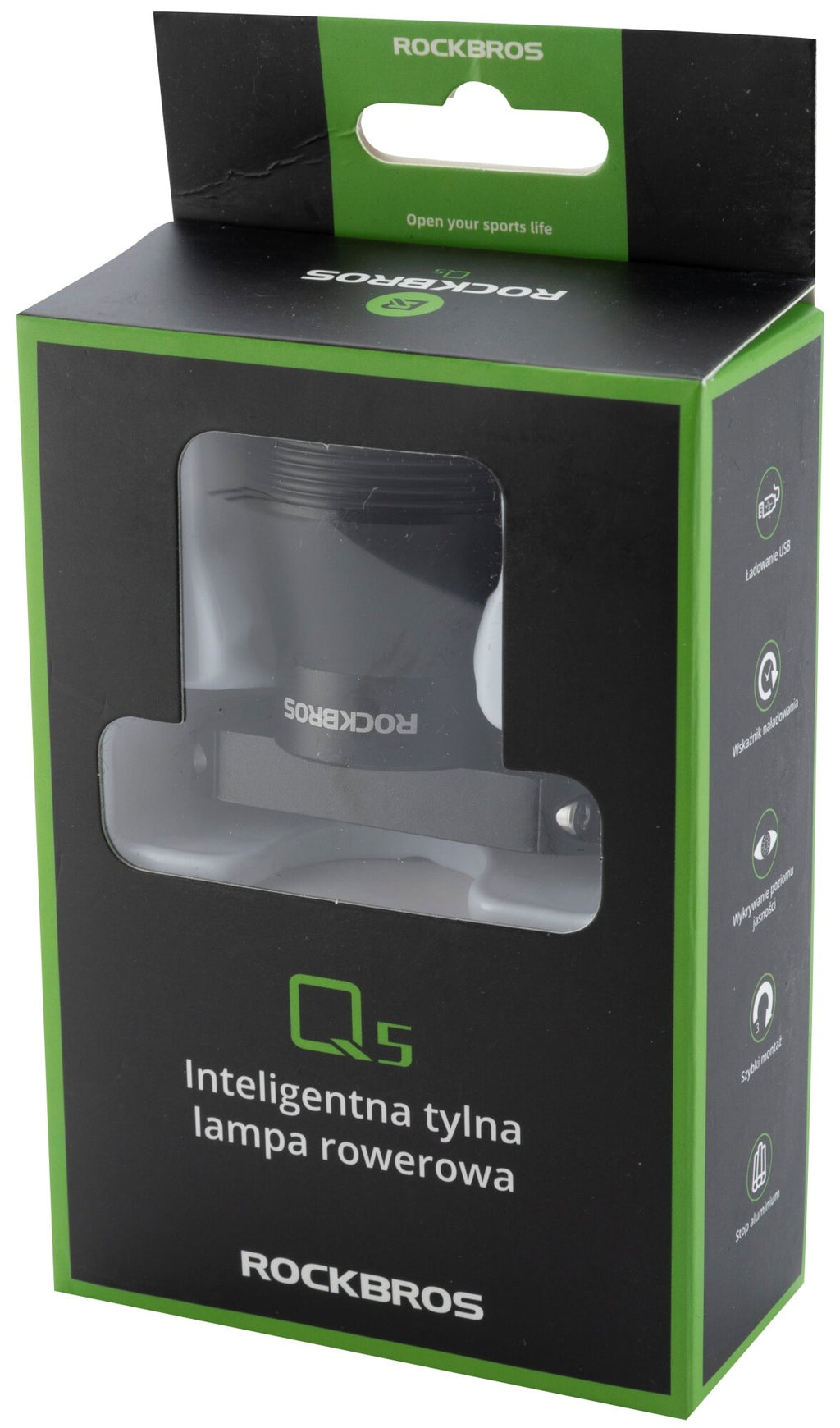 Rockbros Q5 galinė dviračio lempa su intelektualiu stabdymo sistema - juoda -- Bicycle Lights