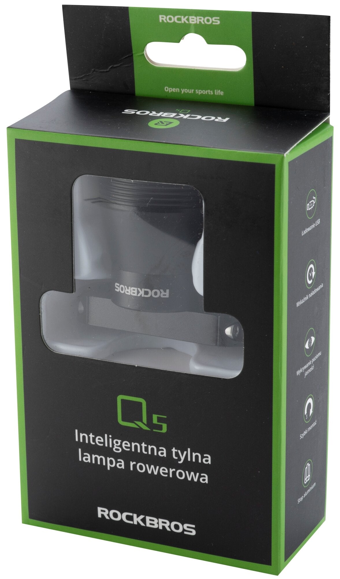 Rockbros Q5 galinė dviračio lempa su intelektualiu stabdymo sistema - juoda -- Bicycle Lights