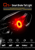 Rockbros Q5 galinė dviračio lempa su intelektualiu stabdymo sistema - juoda -- Bicycle Lights
