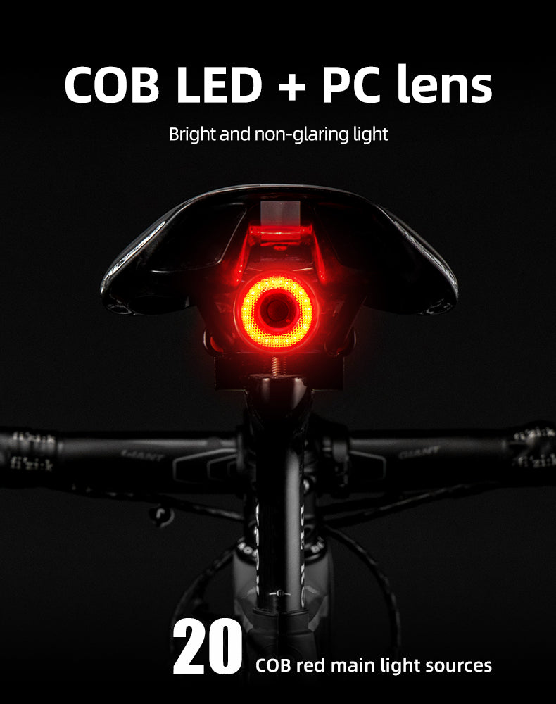 Rockbros Q5 galinė dviračio lempa su intelektualiu stabdymo sistema - juoda -- Bicycle Lights