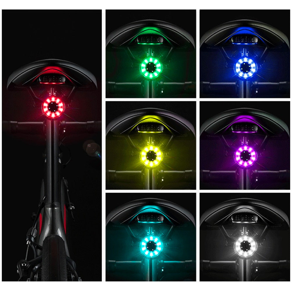 Rockbros Q1 galinė dviračio lempa 7 spalvų LED + USB-C - USB-A kabelis - juoda -- Bicycle Lights