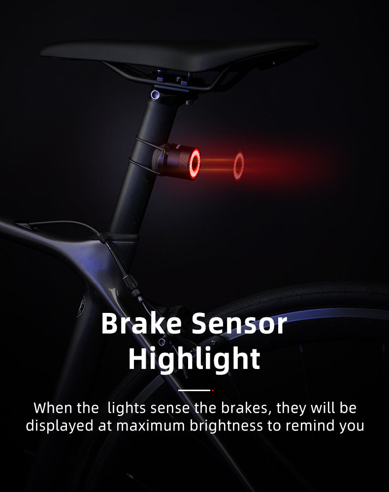 Rockbros Q3 galinė dviračio lempa su Protinga Sustojimo Sistema - juoda -- Bicycle Lights