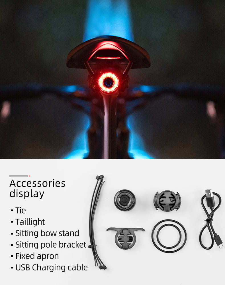 Rockbros Q3 galinė dviračio lempa su Protinga Sustojimo Sistema - juoda -- Bicycle Lights