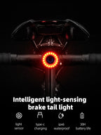 Rockbros Q3 galinė dviračio lempa su Protinga Sustojimo Sistema - juoda -- Bicycle Lights