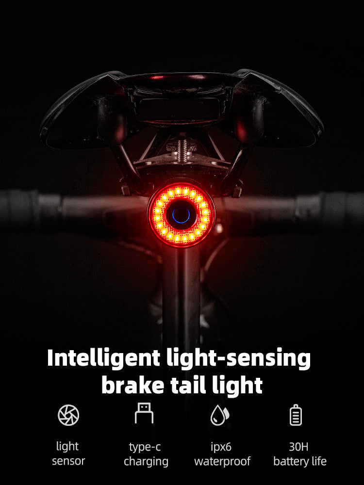 Rockbros Q3 galinė dviračio lempa su Protinga Sustojimo Sistema - juoda -- Bicycle Lights