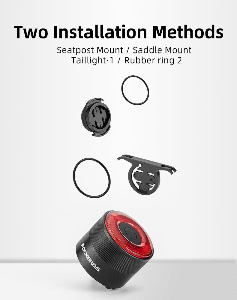 Rockbros Q3 galinė dviračio lempa su Protinga Sustojimo Sistema - juoda -- Bicycle Lights