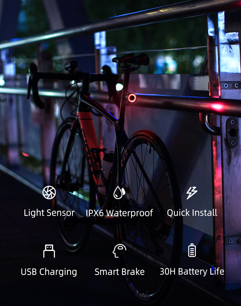 Rockbros Q3 galinė dviračio lempa su Protinga Sustojimo Sistema - juoda -- Bicycle Lights
