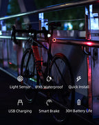 Rockbros Q3 galinė dviračio lempa su Protinga Sustojimo Sistema - juoda -- Bicycle Lights