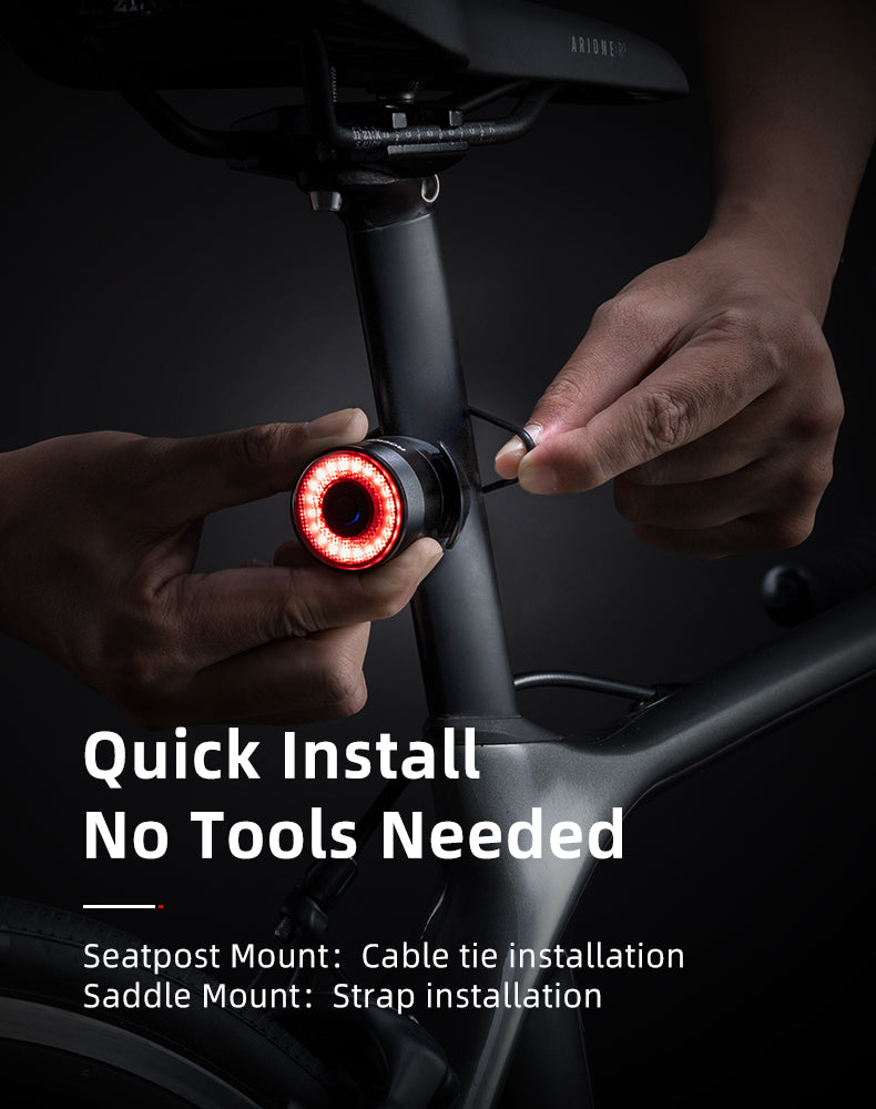 Rockbros Q3 galinė dviračio lempa su Protinga Sustojimo Sistema - juoda -- Bicycle Lights