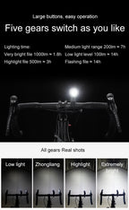 Rockbros V9M-1000 priekinė dviračio lempa 1000lm - juoda -- Bicycle Lights