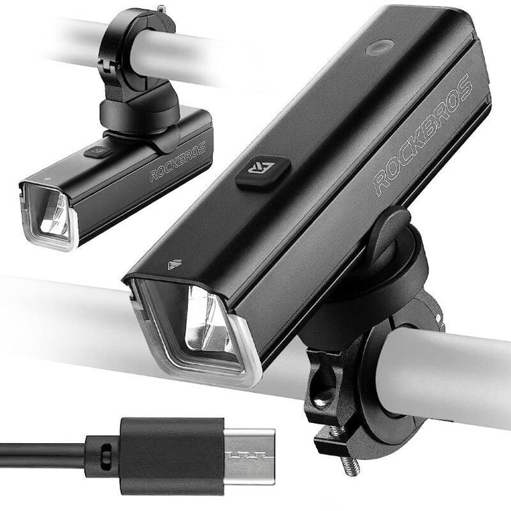 Rockbros 24610002001 priekinė dviračio lempa 1000 lm + USB-C - USB-A kabelis - juoda -- Bicycle Lights