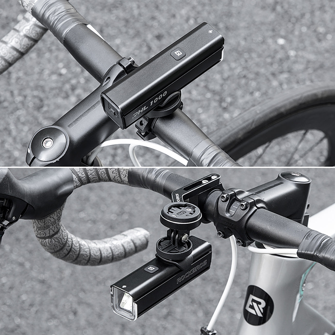 Rockbros 24610002001 priekinė dviračio lempa 1000 lm + USB-C - USB-A kabelis - juoda -- Bicycle Lights