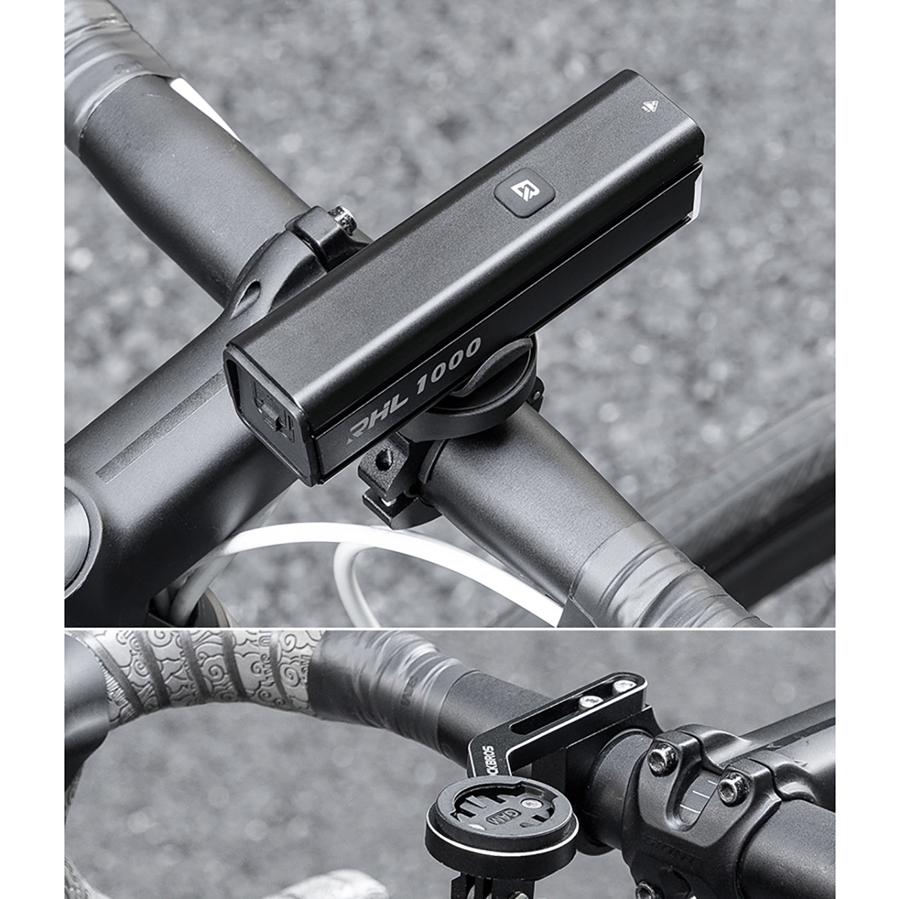 Rockbros 24610002001 priekinė dviračio lempa 1000 lm + USB-C - USB-A kabelis - juoda -- Bicycle Lights