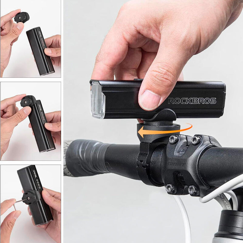 Rockbros 24610002001 priekinė dviračio lempa 1000 lm + USB-C - USB-A kabelis - juoda -- Bicycle Lights
