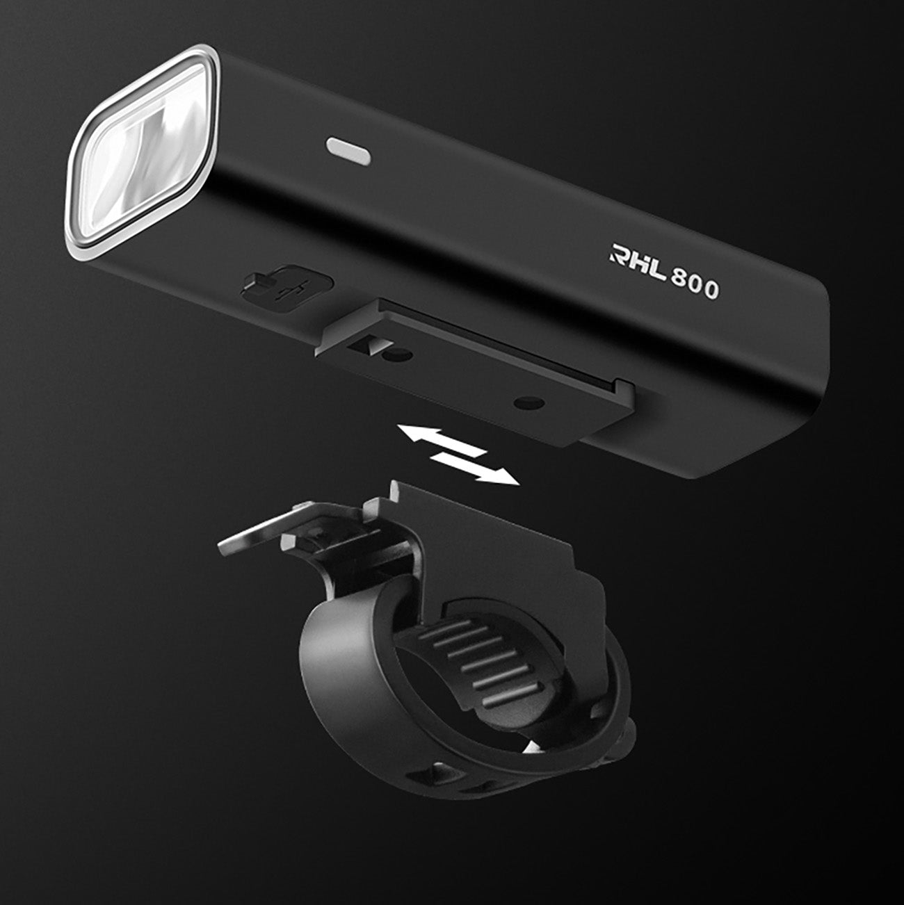 Rockbros 24710012001 priekinė dviračio lempa 800 lm galios + USB-C - USB-A kabelis - juoda -- Bicycle Lights