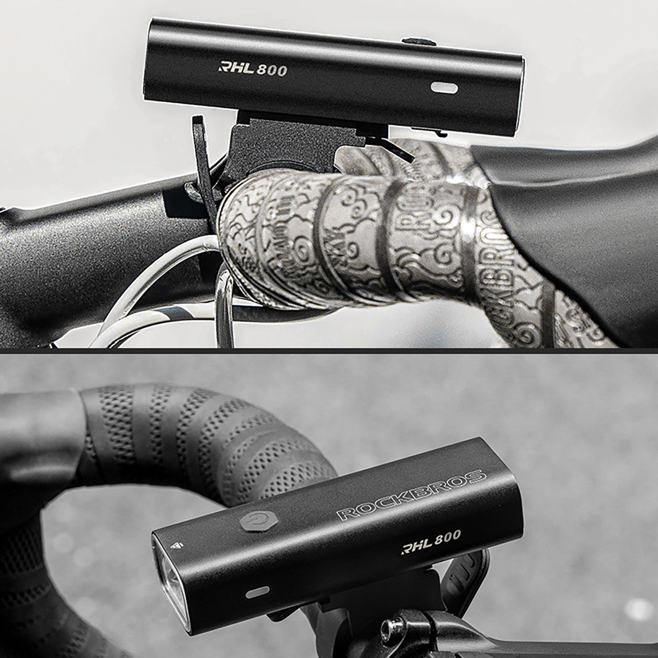 Rockbros 24710012001 priekinė dviračio lempa 800 lm galios + USB-C - USB-A kabelis - juoda -- Bicycle Lights