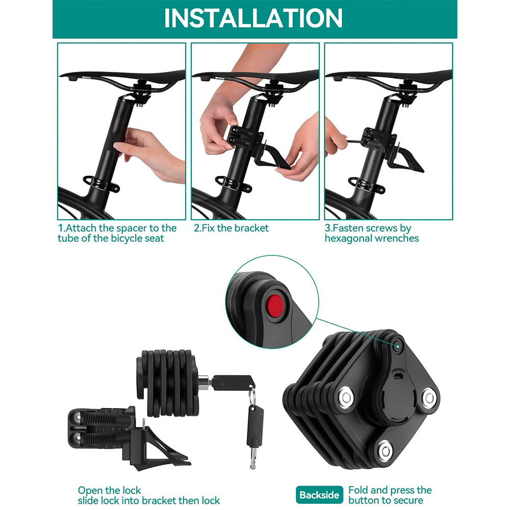Rockbros WD795 sulankstomai dviračio spyna - juoda -- Bicycle Locks