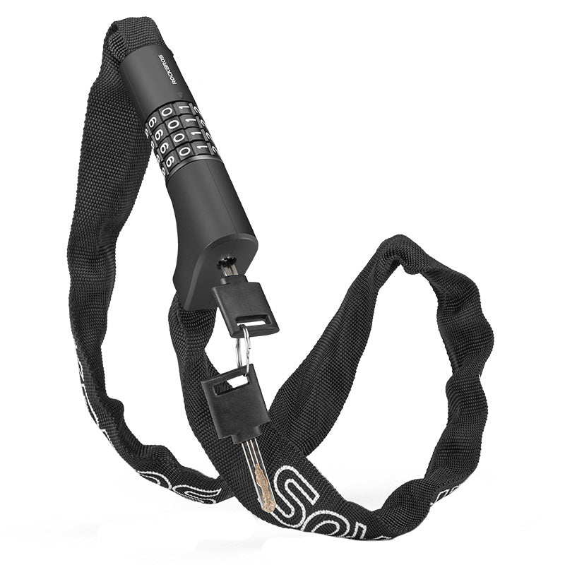 Rockbros 3230002001 dviračio spyna su kombinacijos nustatymu ir raktu - juoda -- Bicycle Locks