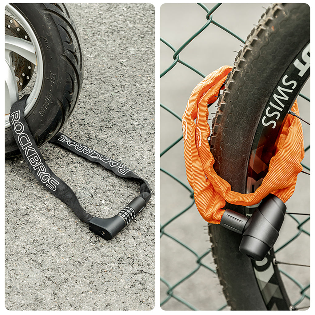 Rockbros 3230002001 dviračio spyna su kombinacijos nustatymu ir raktu - juoda -- Bicycle Locks