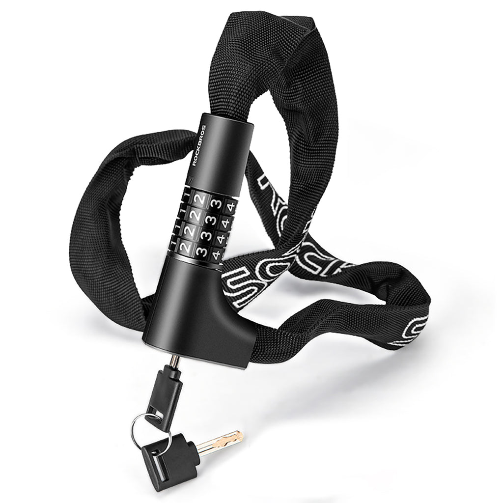 Rockbros 3230002001 dviračio spyna su kombinacijos nustatymu ir raktu - juoda -- Bicycle Locks