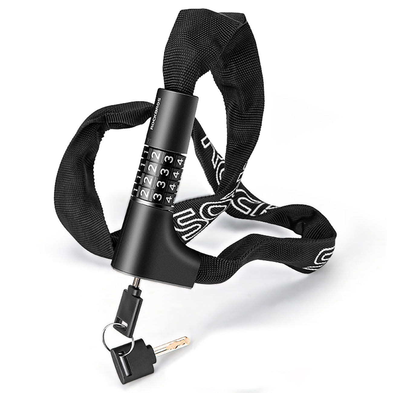 Rockbros 3230002001 dviračio spyna su kombinacijos nustatymu ir raktu - juoda -- Bicycle Locks