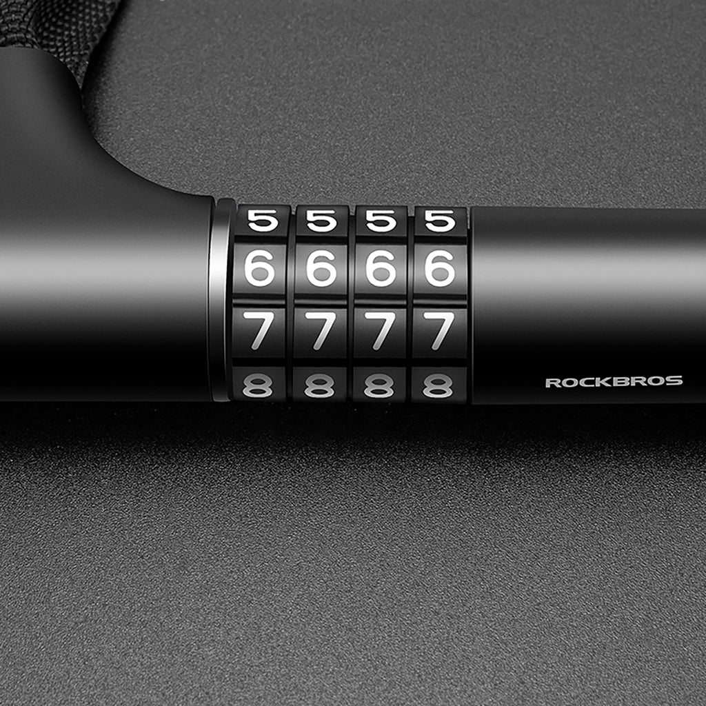 Rockbros 3230002001 dviračio spyna su kombinacijos nustatymu ir raktu - juoda -- Bicycle Locks