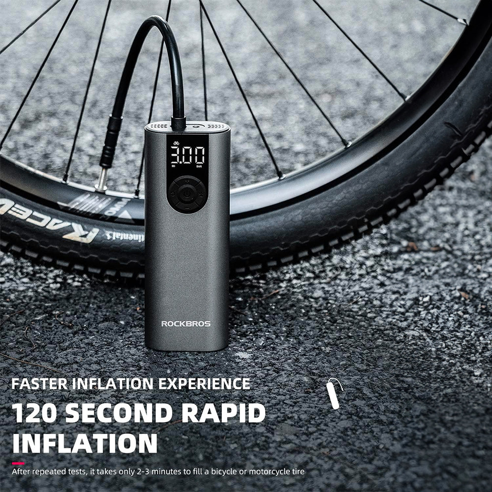 Rockbros 42720001001 Elektrinis dviračio pompa su LED ekranu + USB-C - USB-A kabelis - Juodas -- Bicycle Pumps