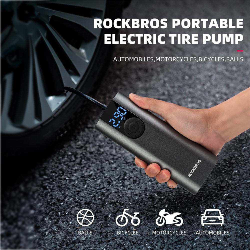 Rockbros 42720001001 Elektrinis dviračio pompa su LED ekranu + USB-C - USB-A kabelis - Juodas -- Bicycle Pumps